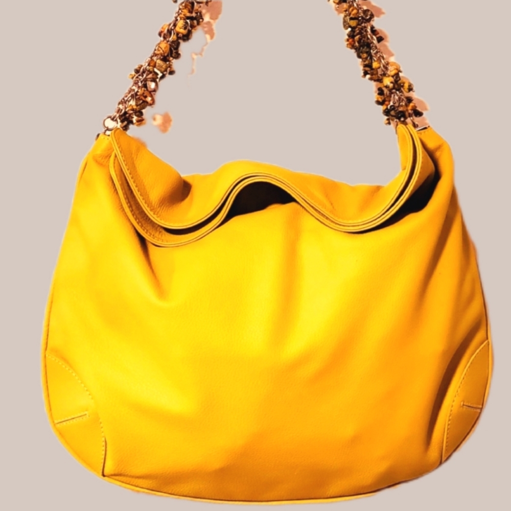OWN bgt. Yellow Leather w/Agate Stones accents handbag-NWOT